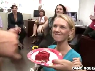 Masculine stripper pops on her slice of cake